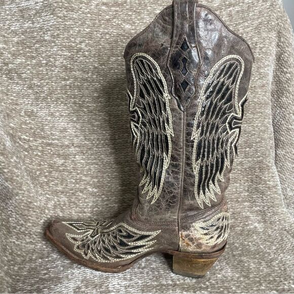 Corral Women's Boot Brown Black Size 9.5 Black Sequin Wing & Cross A1197 Leather - Picture 9 of 13
